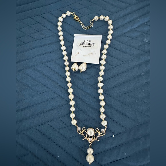Queenia Jewelry - Queenia | Pearl drop earrings and necklace set | O/S